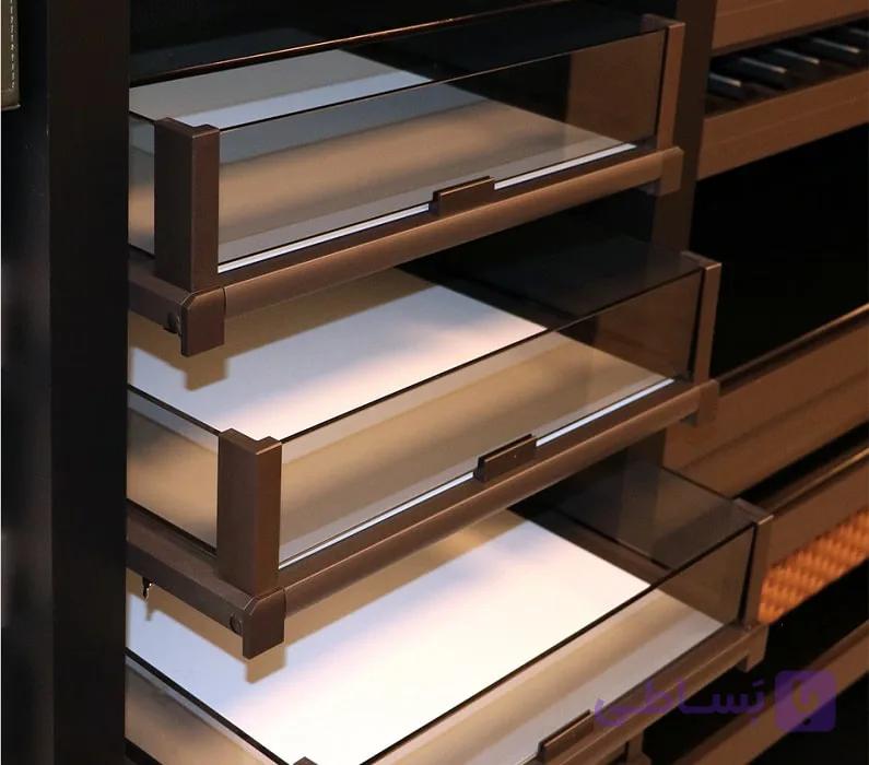 کشو ریلی شیشه ای داخل کمد رنگ موکا طرح ایتالین سایز 90 فانتونی کد J503
