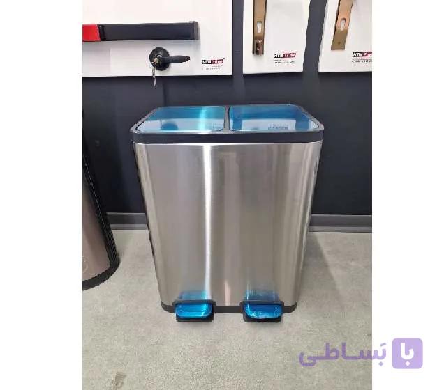 سطل زباله 50 لیتری دو مخزنه پدالی با سطل داخلی HTN کد HTD702-50L