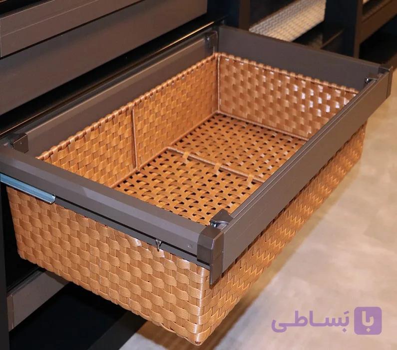 سبد حصیری ریلی داخل کمد رنگ موکا طرح ایتالین سایز 90 فانتونی کد J518