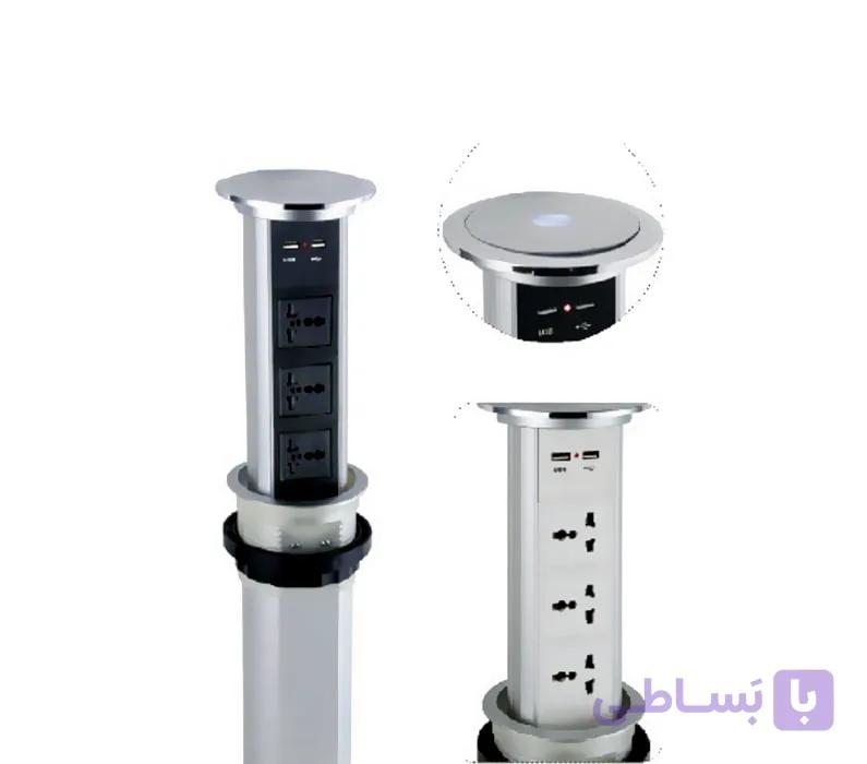 پریز برق لیفت آپ برقی با دکمه تاچ  (2 سوکت برق و 2 پورت USB) فانتونی کد N372