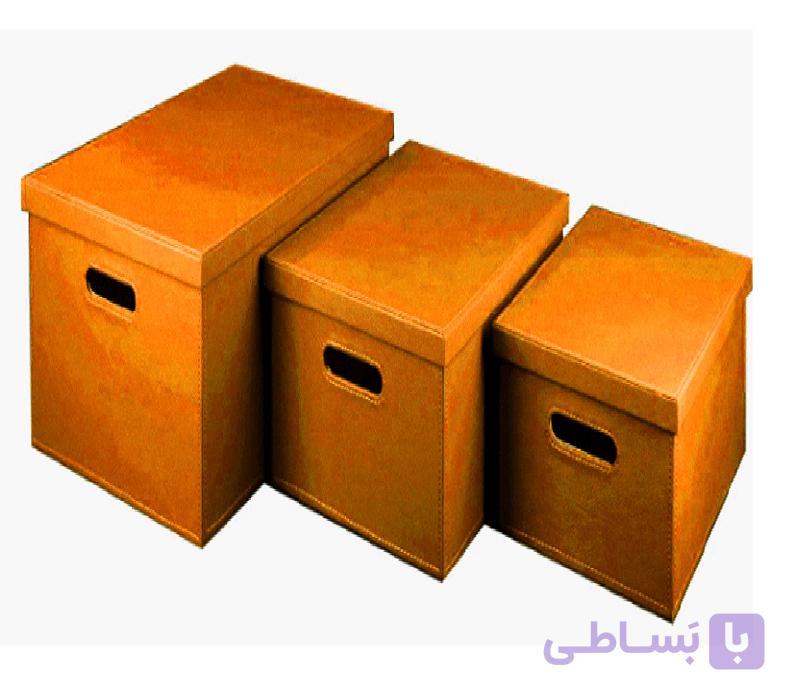 باکس چرمی پرتابل سایز L رنگ نارنجی ارتفاع 24 سانتی متر عمق 52 سانتی متر 37 سانتی متر فانتونی کد J988