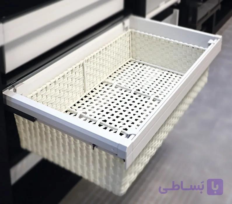 سبد حصیری ریلی داخل کمد رنگ سفید طرح ایتالین سایز 60 فانتونی کد J527