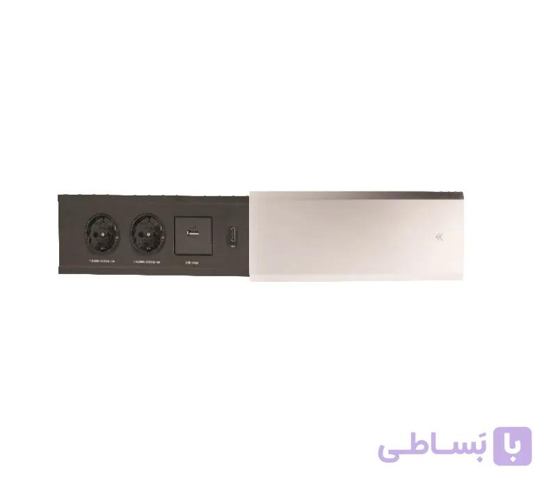 پریز برق یک طرفه اسلاید بازشو مدل اسلیم پلاس رنگ مشکی (2 سوکت برق و 2 پورت USB) فانتونی کد N325