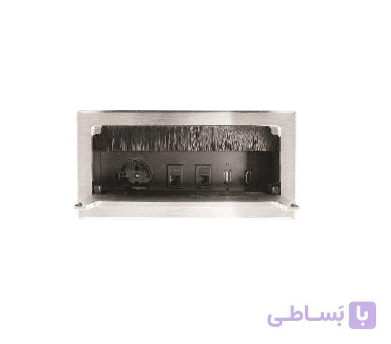 پریز برق توکار با درب فلپ آرامبند رنگ مشکی (1 سوکت برق و 1 پورت USB و 1 پورت اینترنت و 1 پورت تلفن و 1 پورت HDMI) فانتونی کد N329