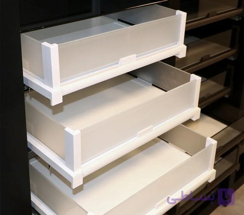 کشو ریلی شیشه ای داخل کمد رنگ سفید طرح ایتالین سایز 60 فانتونی کد J506