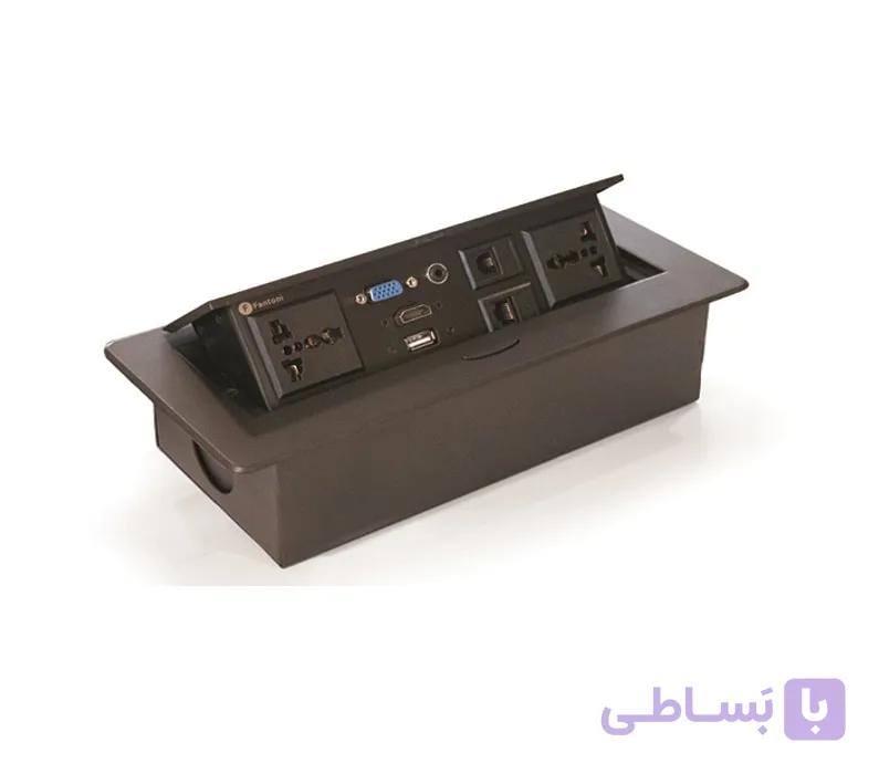 پریز برق پاپ آپ با دکمه تاچ مکانیکی رنگ سیلور (2 سوکت برق یونیورسال و 1 پورت USB و 1 پورت اینترنت و 1 پورت تلفن و 1 پورت HDMI و 1 پورت صدا و 1 پورت VGA) فانتونی کد N336
