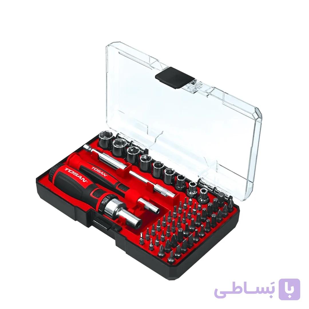 ست پیچ گوشتی معمولی و ساعتی و بکس 55 عددی توسن مدل4820 — تصویر 1