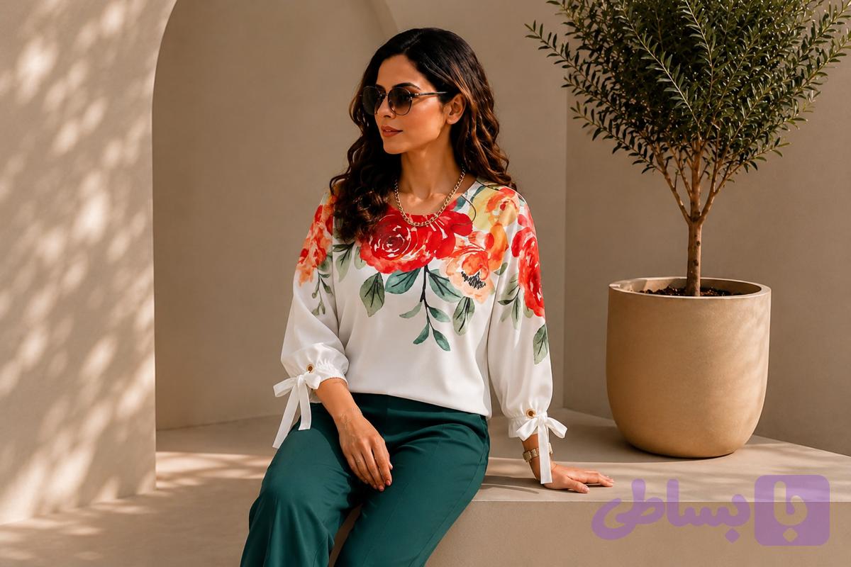 شومیز مازراتی طرح گل آبرنگی