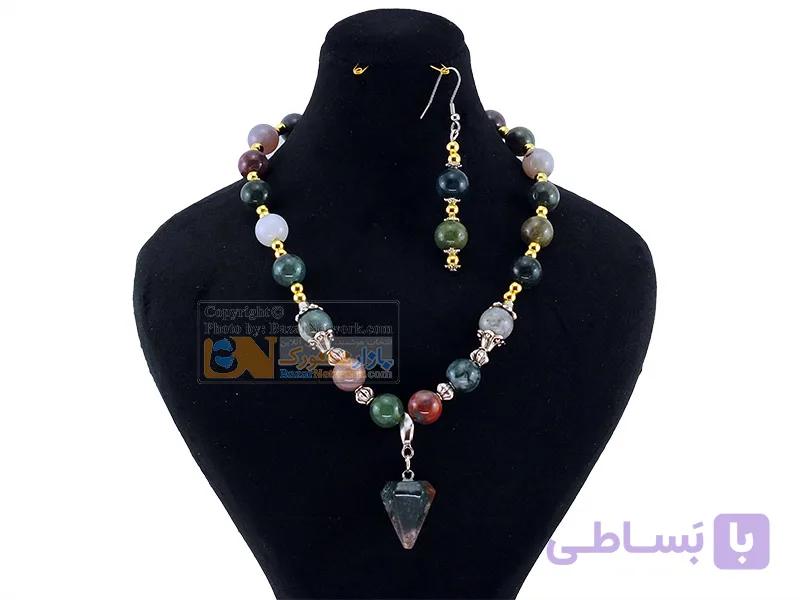 نیم ست عقیق لجنی و حدید تک گوشواره کد 382 — تصویر 1