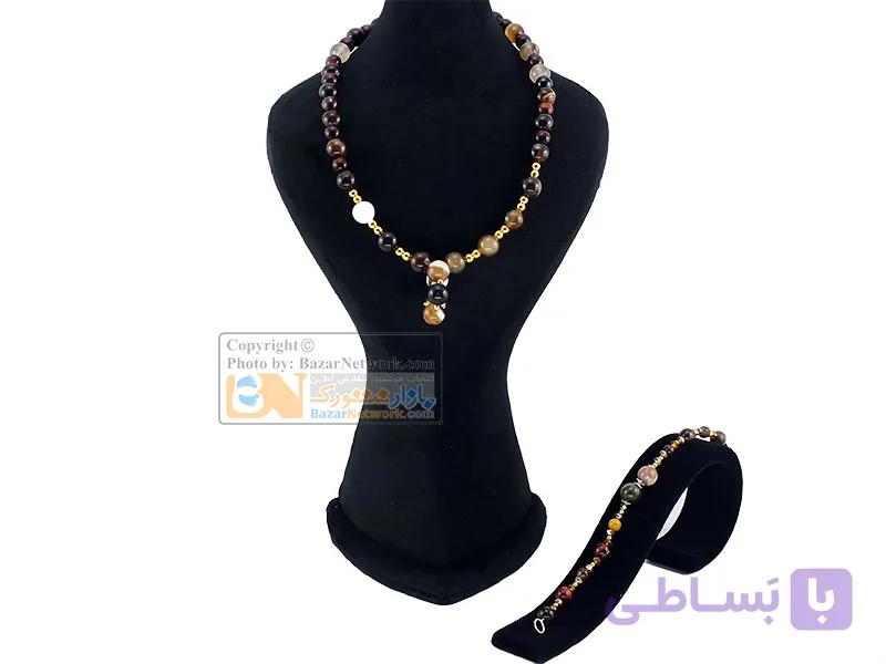 نیم ست عقیق چشم عقاب و حدید کد 390 — تصویر 1