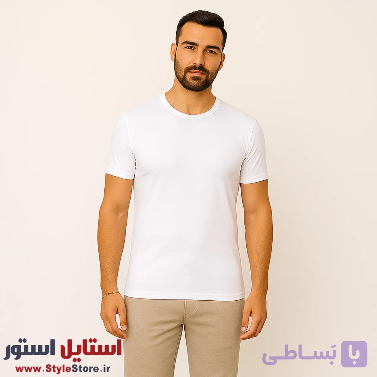 زیرپوش حلقه ای مردانه سیلکا نخ پنبه ای رنگ سفید — تصویر 1