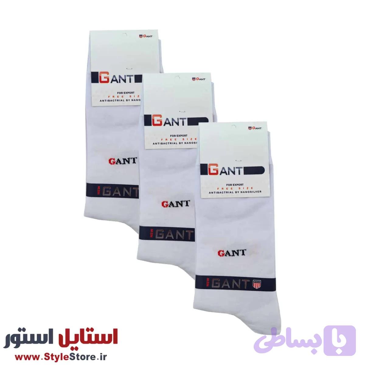 جوراب مردانه ساق بلند GANT کد 1494 رنگ سفید مجموعه 3 عددی — تصویر 1