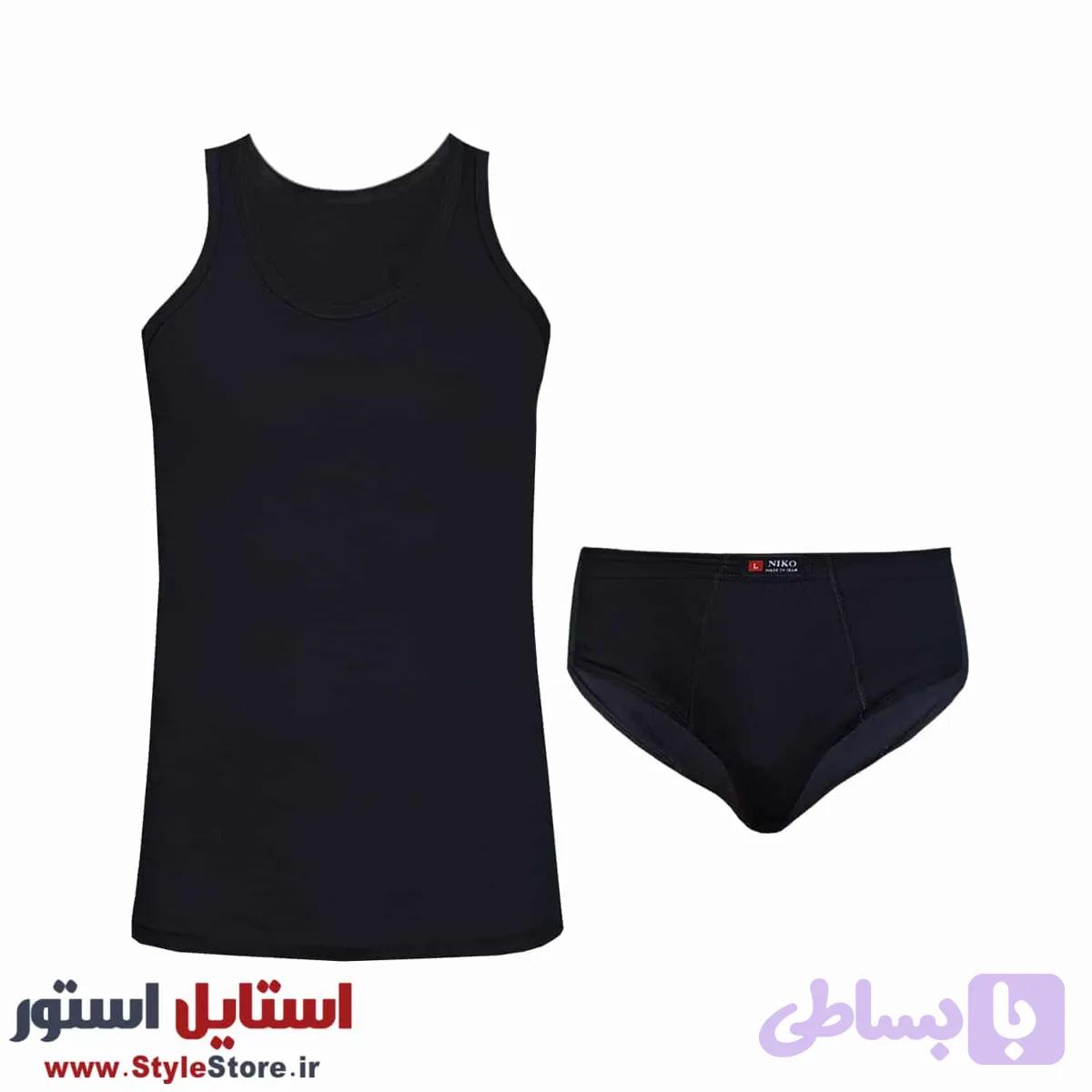 ست شورت و زیرپوش مردانه نیکو کد S-1574 رنگ مشکی — تصویر 1