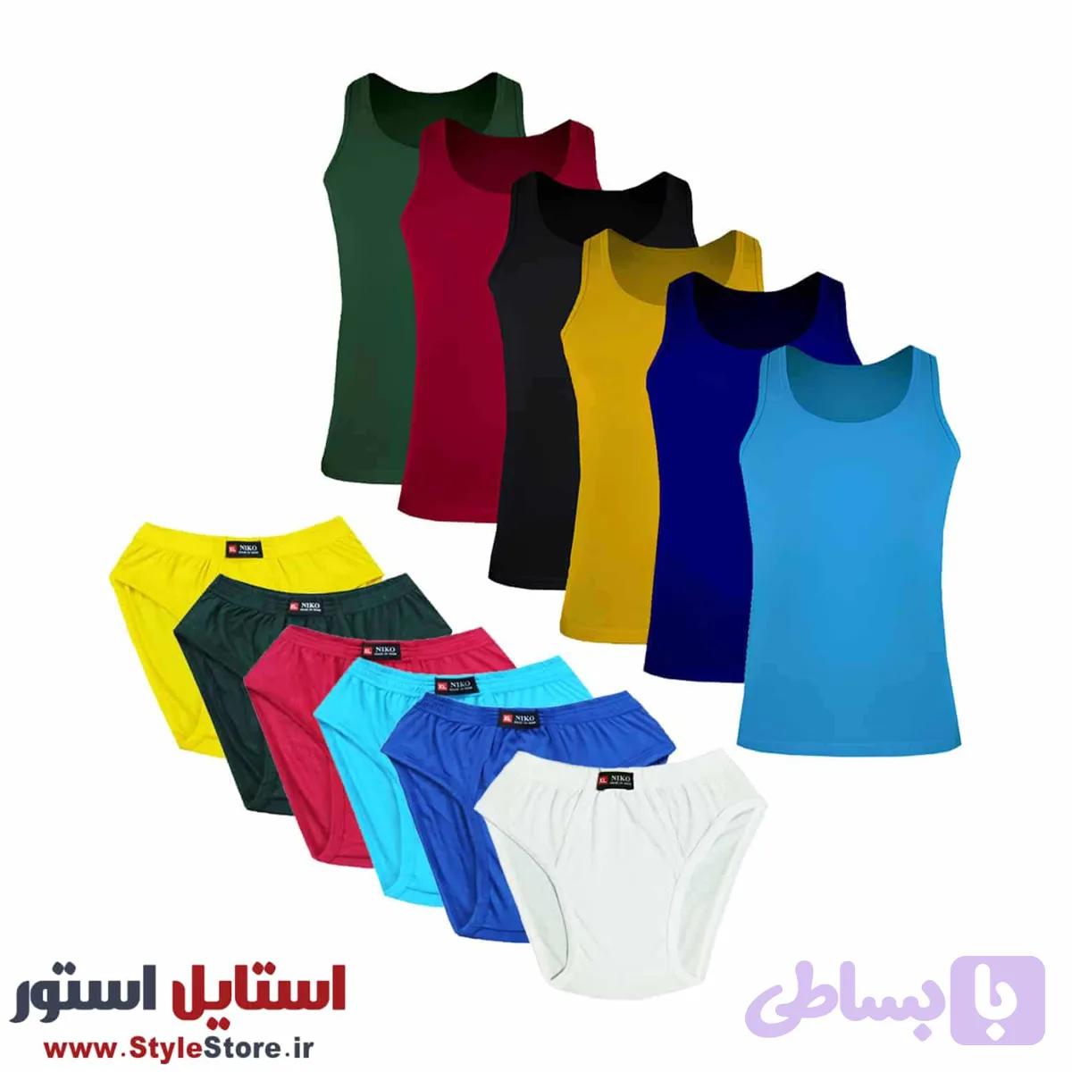 پک اقتصادی شورت اسلیپ و زیرپوش رکابی تابستانی نیکو رنگبندی روشن مجموعه 12 عددی — تصویر 1