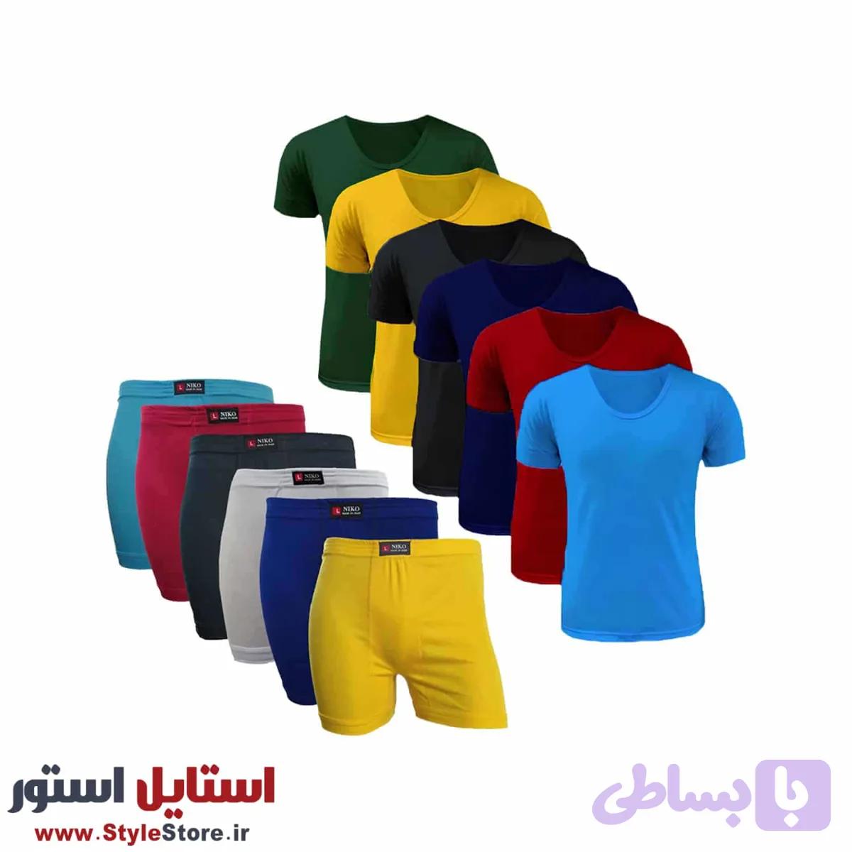 پک اقتصادی شورت پادار و زیرپوش آستین دار تابستانی نیکو رنگبندی روشن مجموعه 12 عددی — تصویر 1