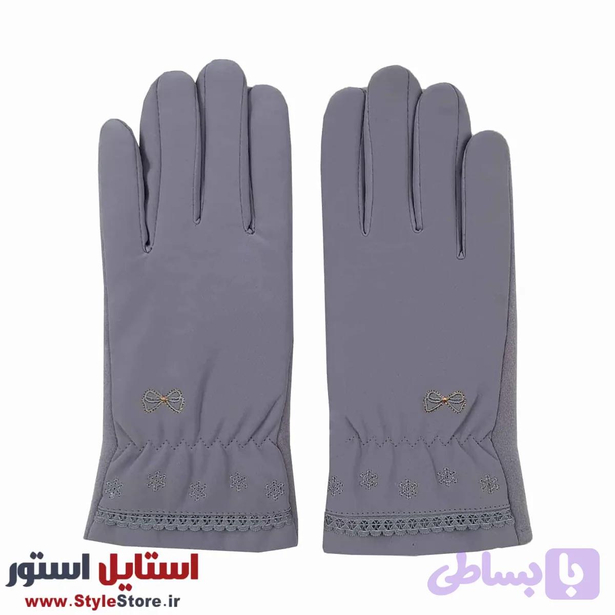دستکش زنانه پاپیونی کد 1470 رنگ طوسی — تصویر 1
