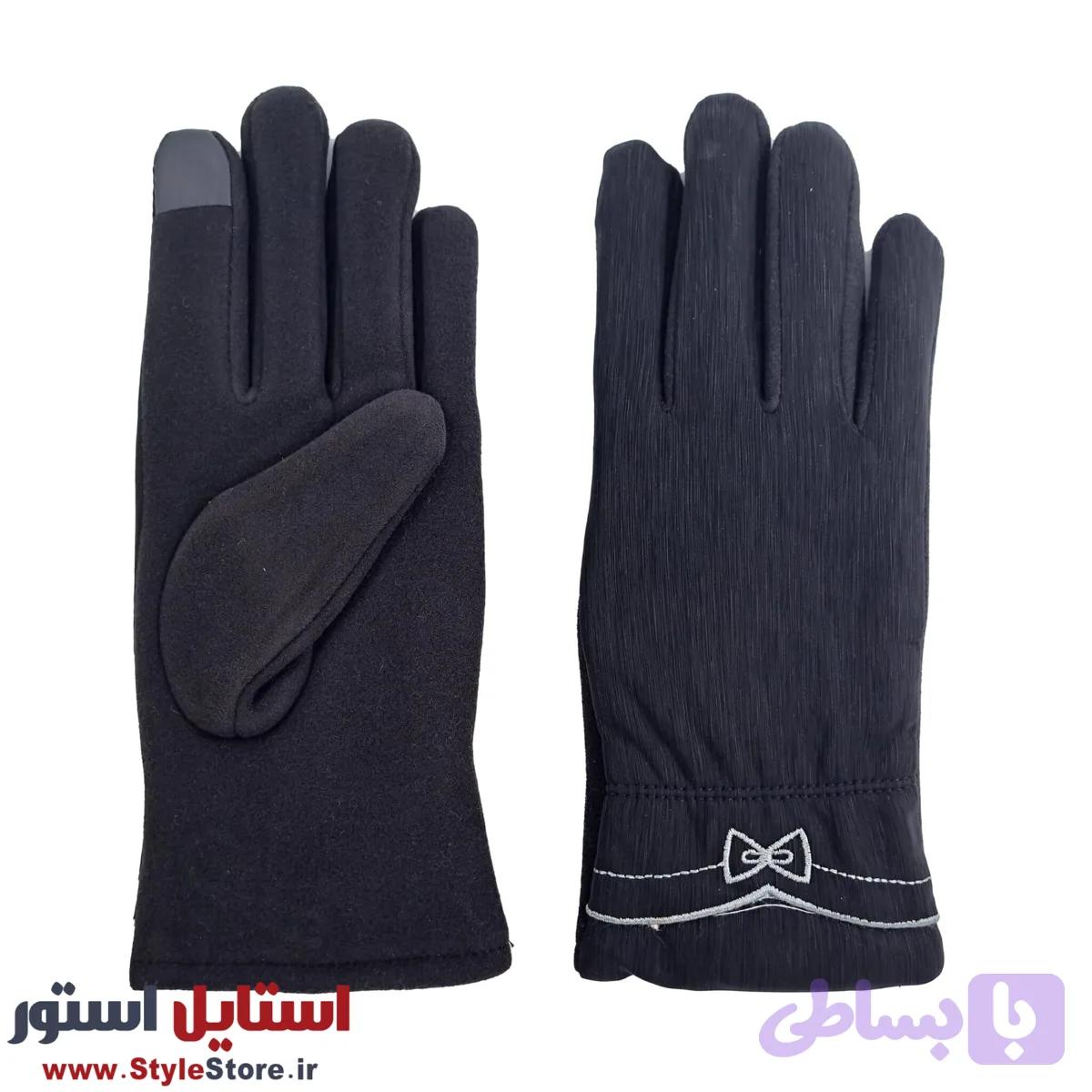 دستکش زنانه مدل AA طرح پاپیون رنگ مشکی — تصویر 1