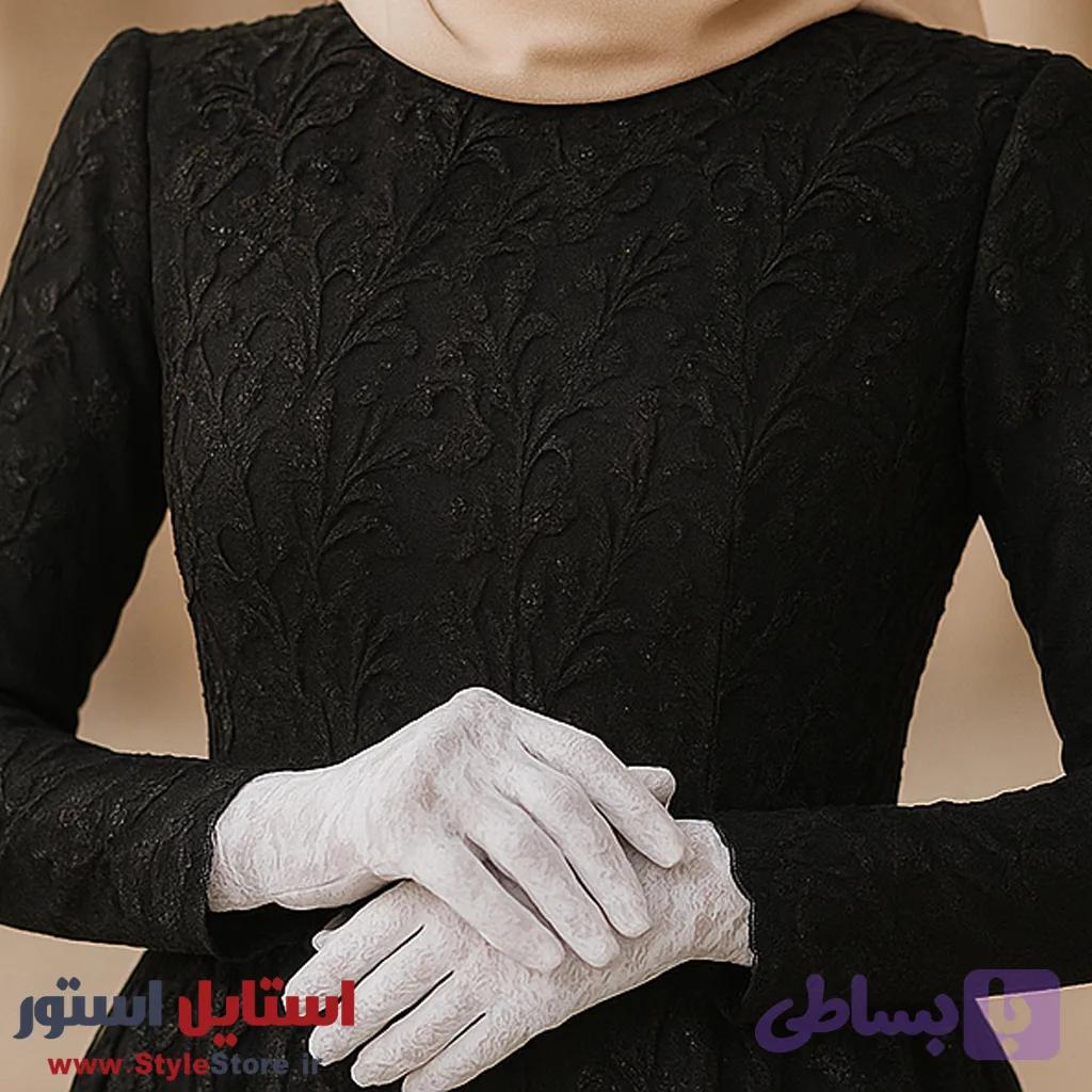 دستکش زنانه سیلکا مدل گیپور کد 1324 رنگ سفید — تصویر 1