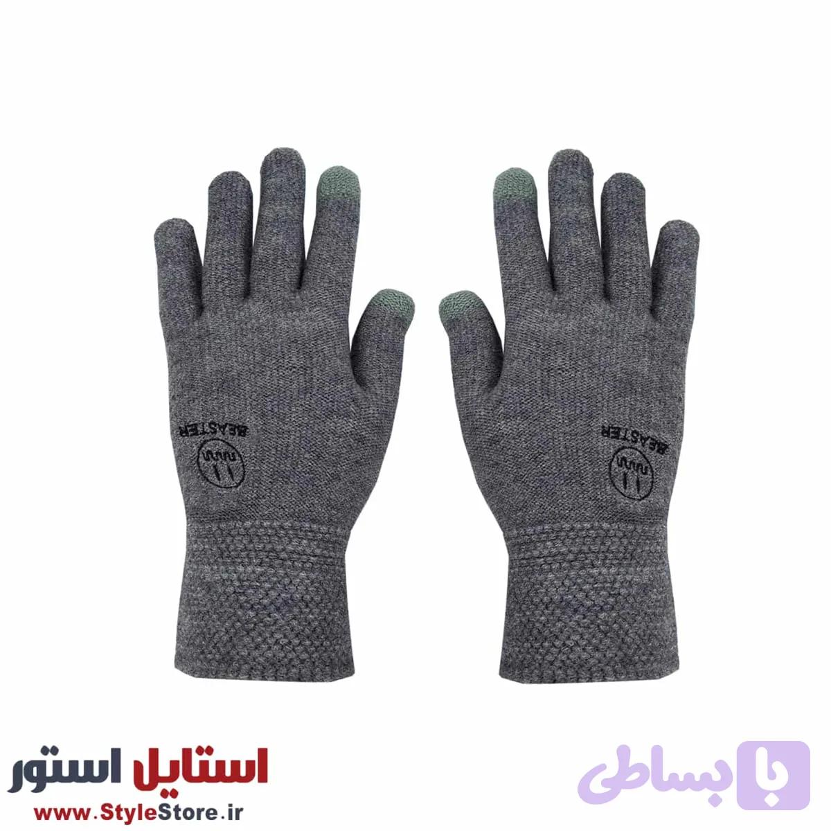 دستکش بافتنی طرح BEASTER رنگ خاکستری — تصویر 1