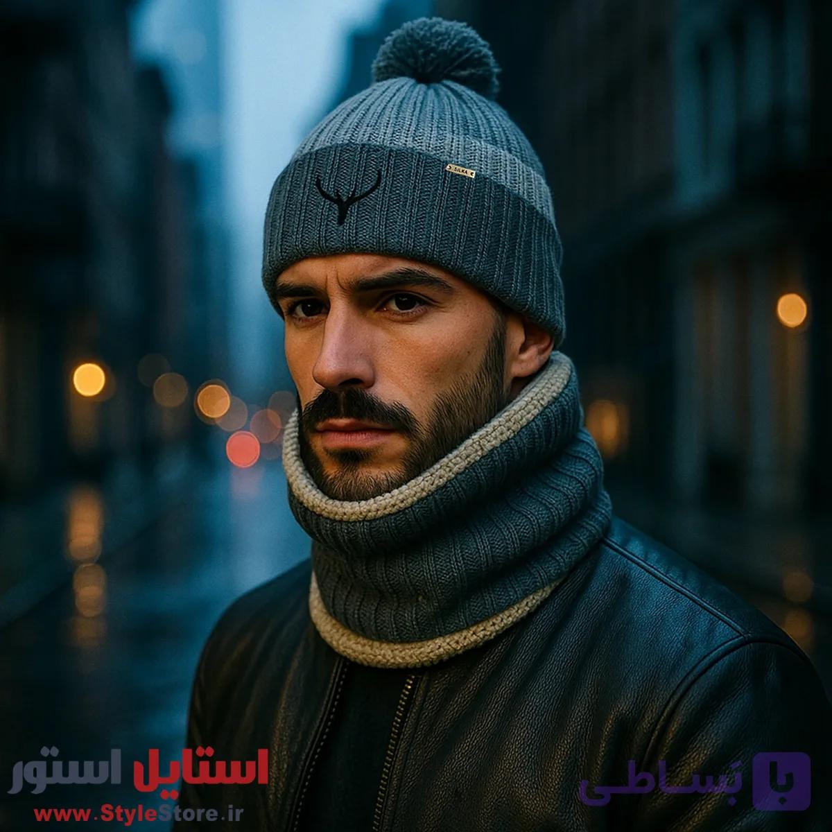 ست کلاه و شال گردن بافتنی سیلکا مدل گوزن کد 2075 — تصویر 1