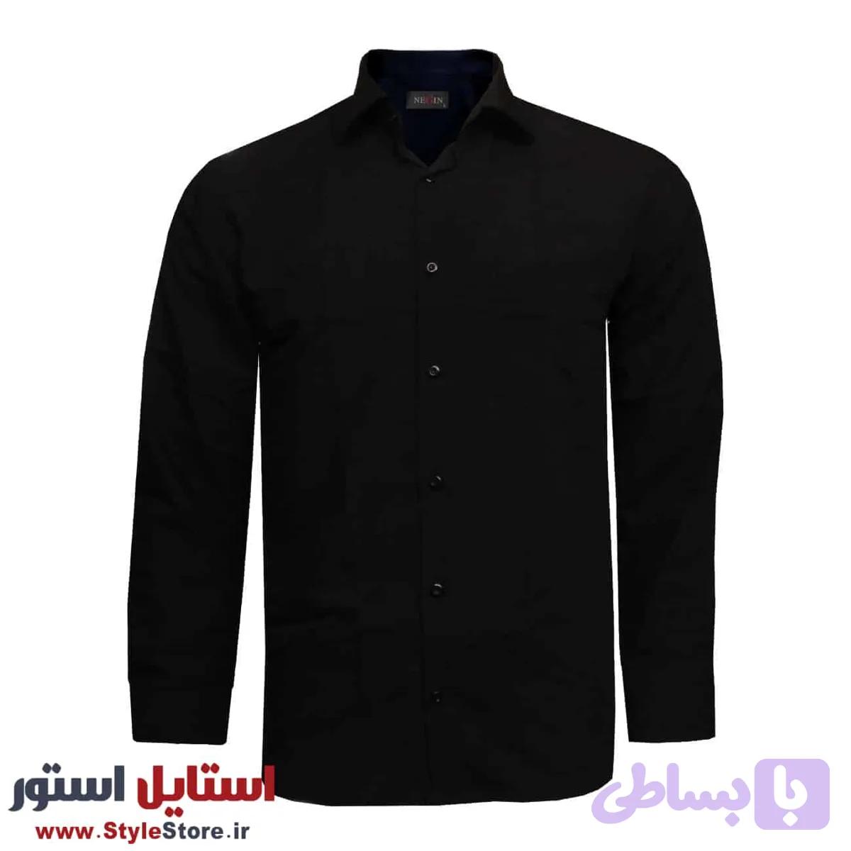 پیراهن مردانه آستین بلند نگین کد 20351 رنگ مشکی (اوت لت) — تصویر 1