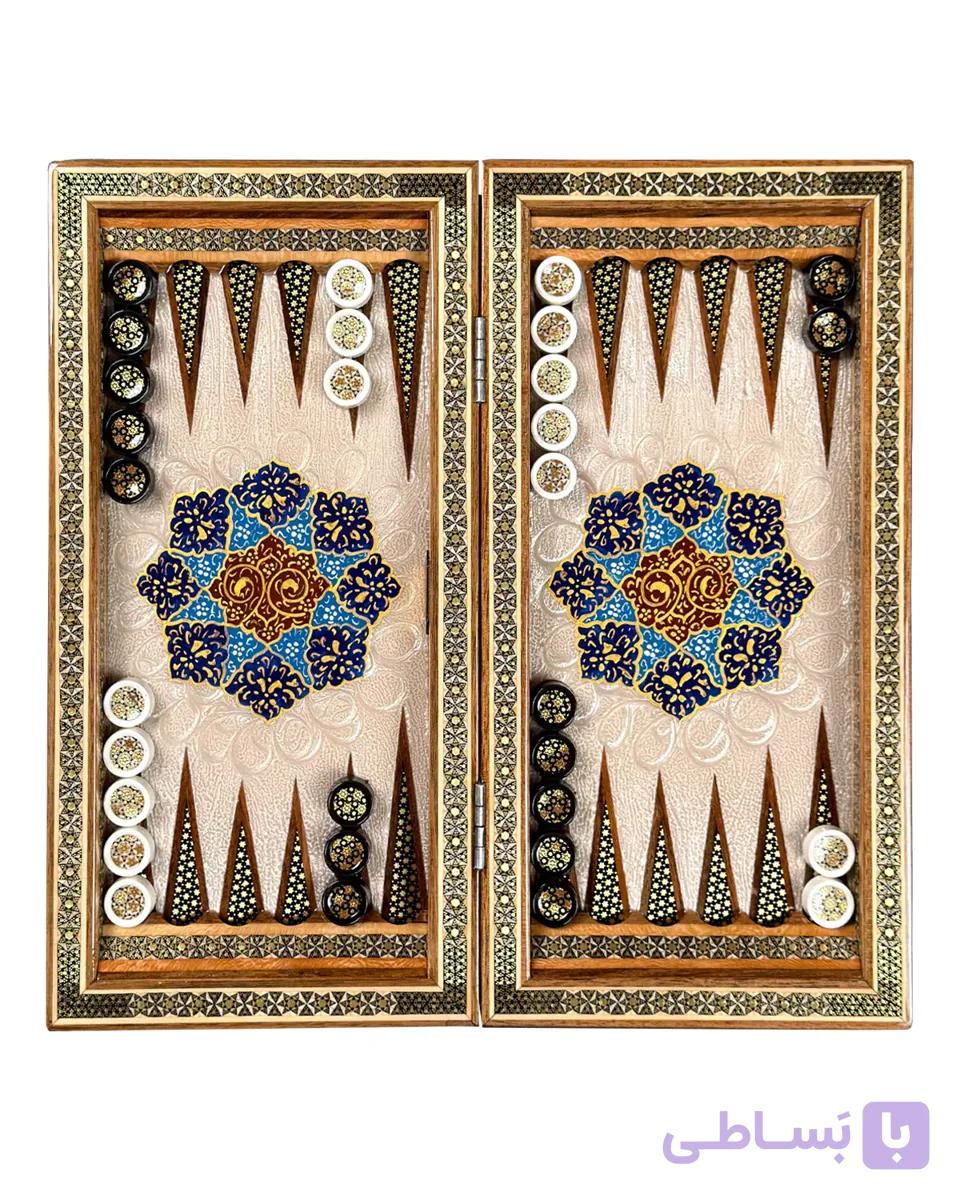 تخته نرد خاتم تذهیب 40 سانتی طرح اقاقیا کد 10447 — تصویر 1