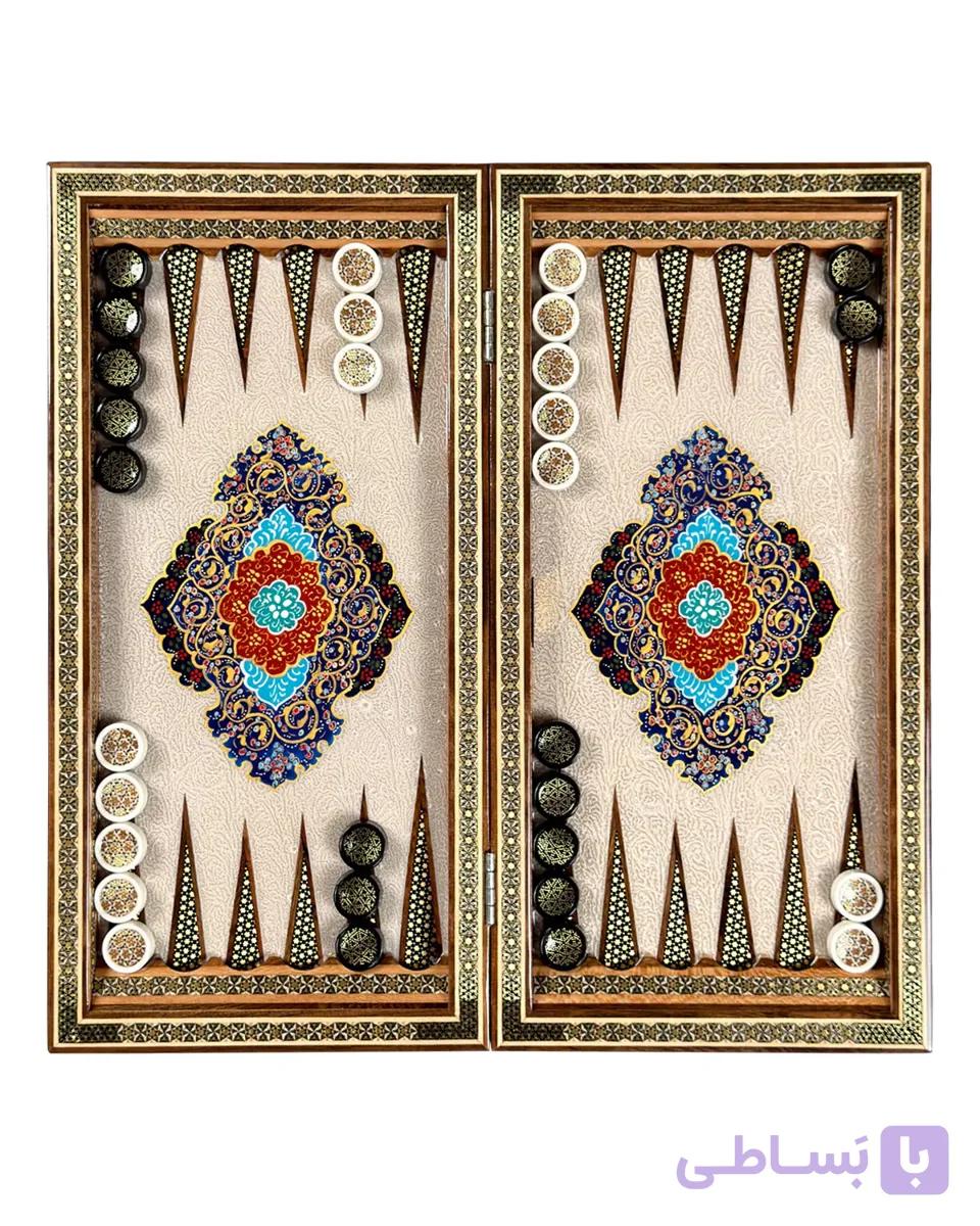 تخته نرد خاتم کاری تمام تذهیب طرح شعاع کد 10440 — تصویر 1