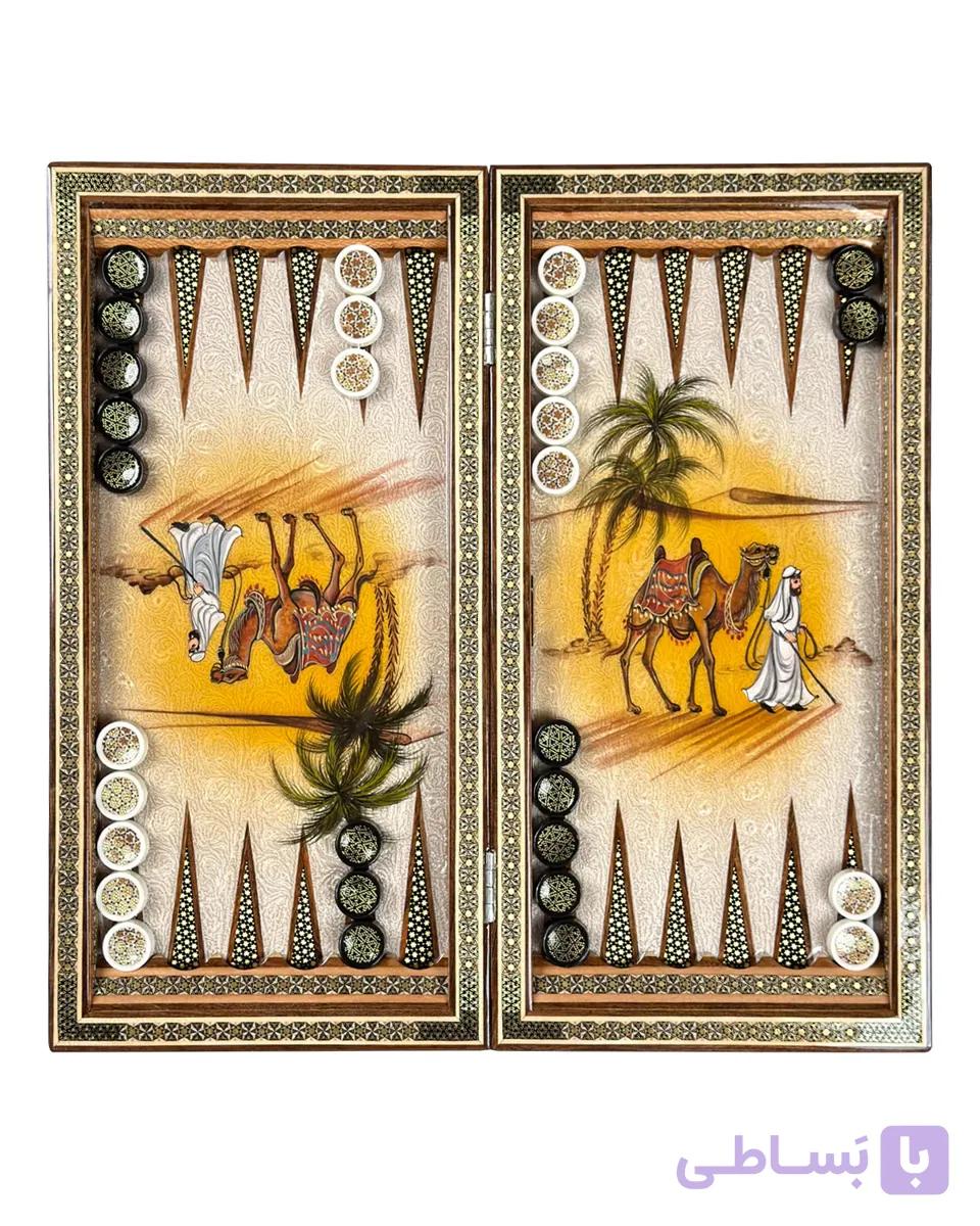 تخته نرد خاتم کاری نقاشی شتر و کاروان طرح مغرب کد 10437 — تصویر 1