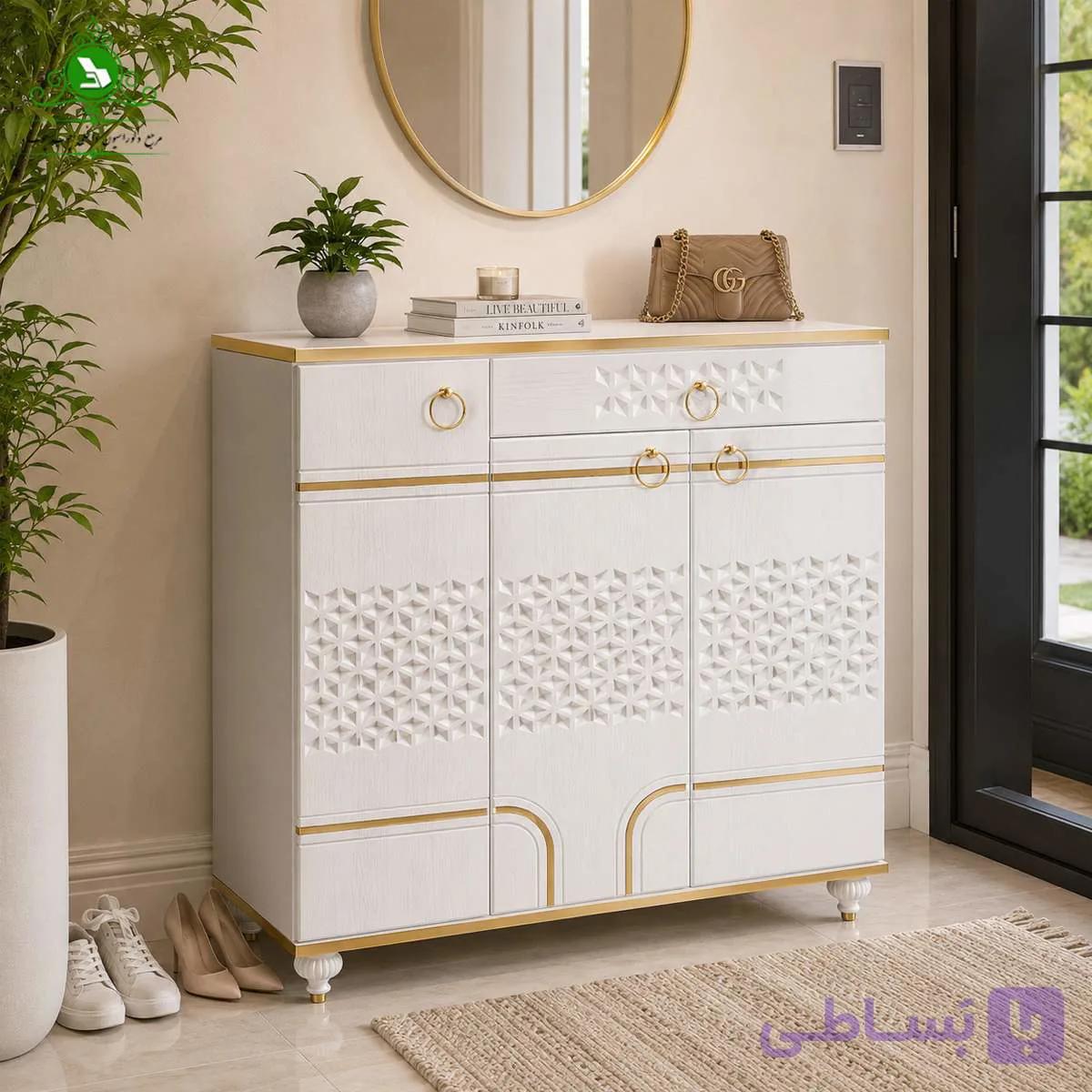 جاکفشی سه درب MDF وکیوم مدل ترنم — تصویر 1