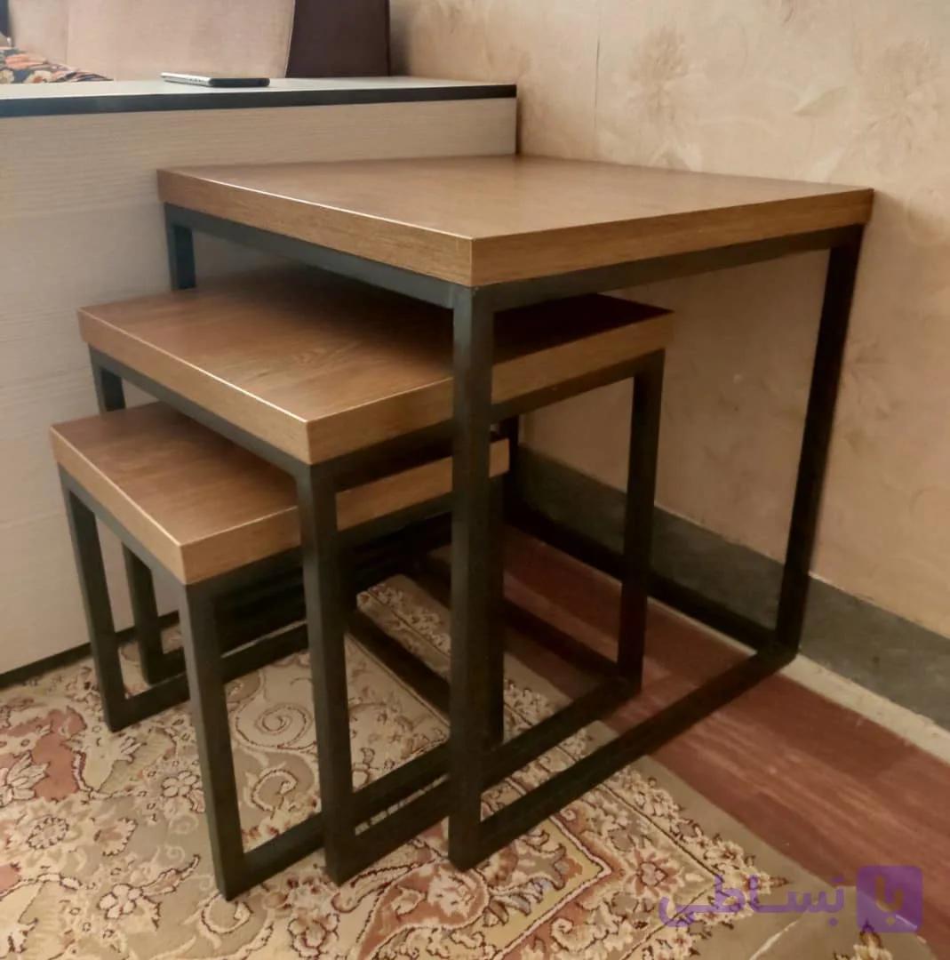 میز عسلی جلو مبلی چوبین نورا مدل IRON2 مجموعه سه عددی