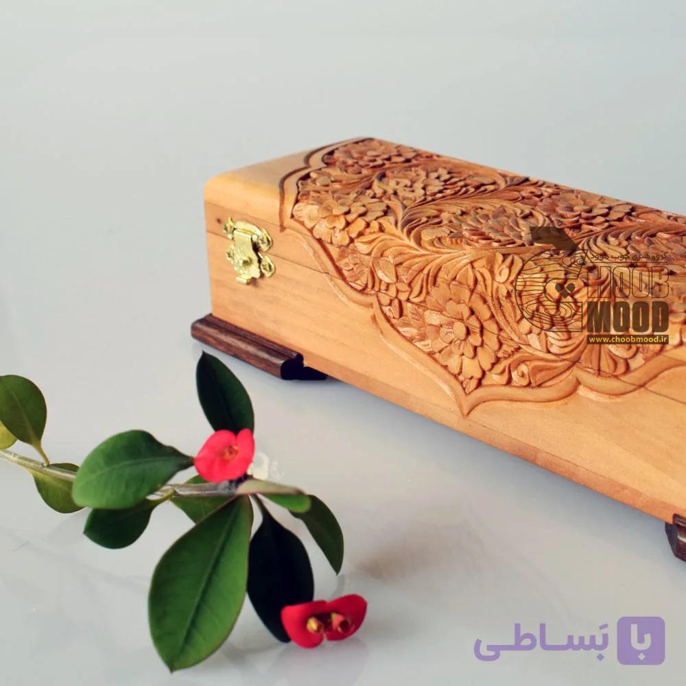 جعبه جا قلمی منبت‌کاری پایه دار (ریز نقش) — تصویر 1