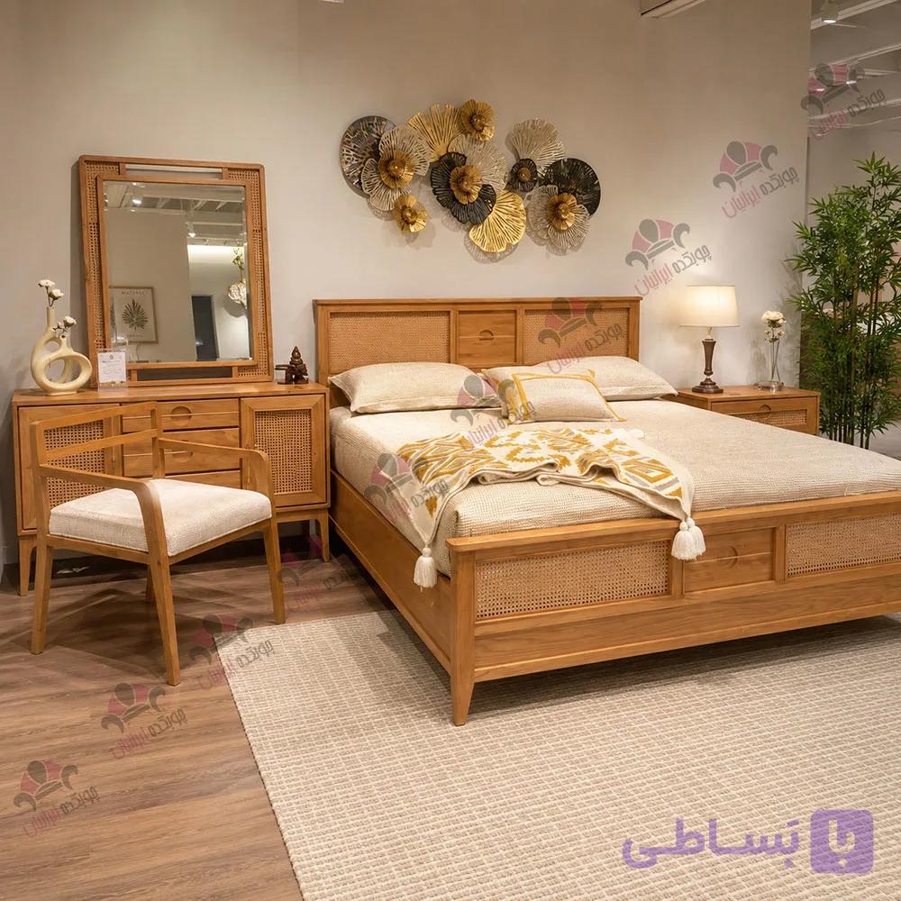 سرویس خواب دو نفره چوبی مدل حصیری — تصویر 1