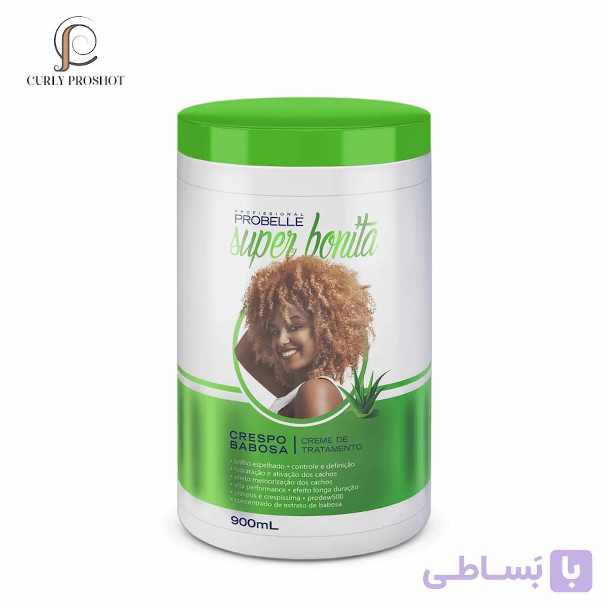 ماسک مو آبرسان عمیق و بازگردانی حالت موی فر آلوئه ورا پروبل Probelle Super Bonita Crespo Babosa Treatment Cream 900ml — تصویر 1