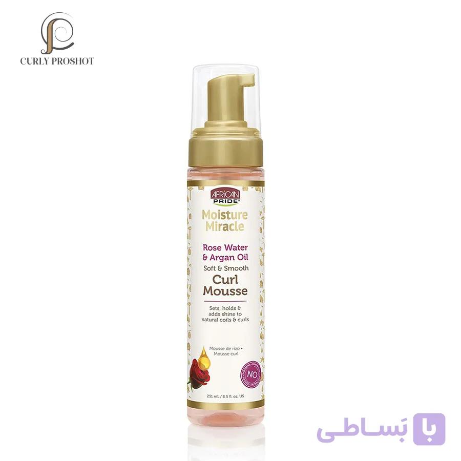 موس مو رز واتر و روغن آرگان آفریکن پراید African Pride Moisture Miracle Rose Water & Argan Oil Curl Mousse — تصویر 1