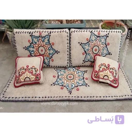 ست پشتی و نشیمن سنتی نمدی دست‌دوز — تصویر 1