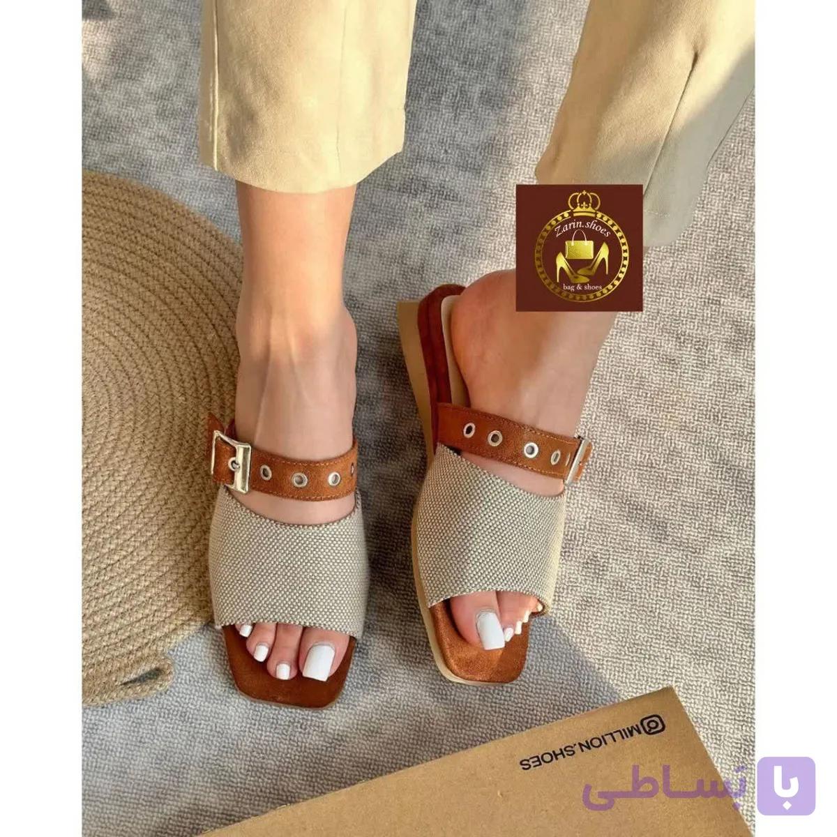 صندل زنانه کنفی سایز ۳۷ تا ۴۰ رنگ کرمی و قهوه ای — تصویر 1