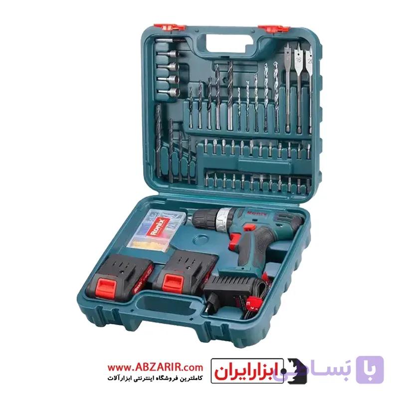 کیت 53 عددی دریل چکشی شارژی 18 ولت دو باطری رونیکس مدل RS-8019 — تصویر 1