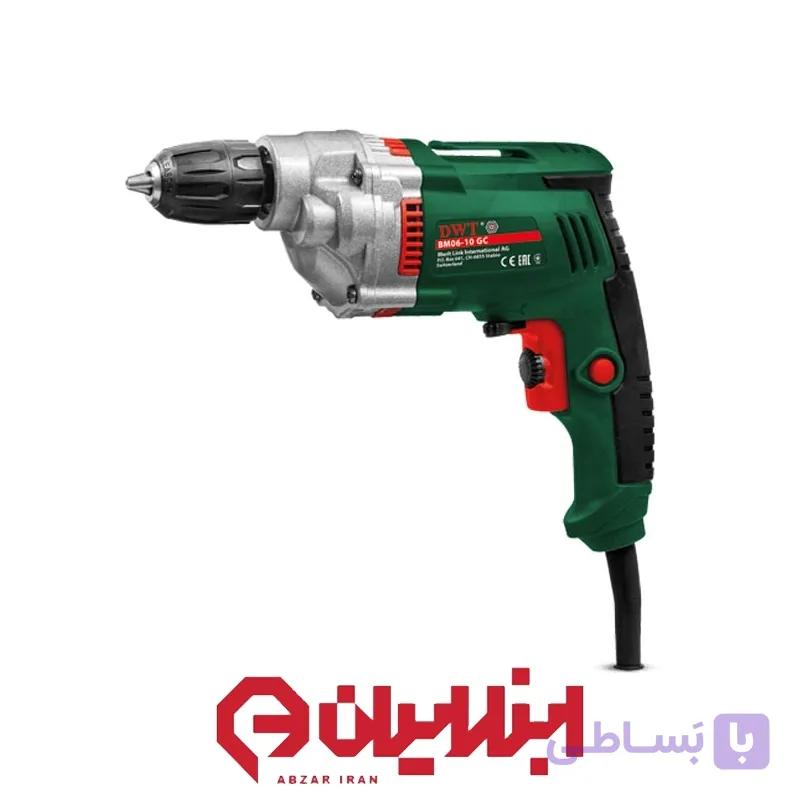 دریل 10 میلیمتر نیم تنه فلزی گیربکسی  دی دبلیو تی مدل DWT BM06-10GC — تصویر 1