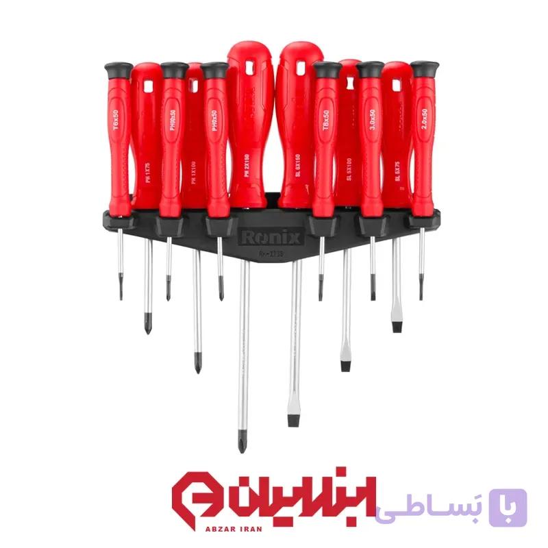 ست 12 عددی ترکیبی پیچ گوشتی و پیچ گوشتی ساعتی رونیکس مدل RH-2728 — تصویر 1