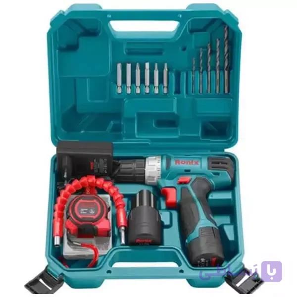 کیت 19 عددی دریل شارژی 12 ولت دو باطری رونیکس مدل RS-8012 — تصویر 1