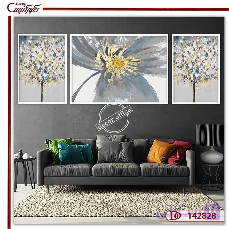 تابلو دکوراتیو سه‌تکه گل و درخت مدرن A142828