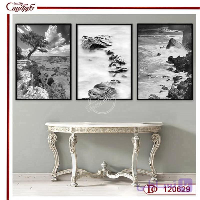 تابلو سه تیکه منظره  سیاه و سفید L120629 — تصویر 1