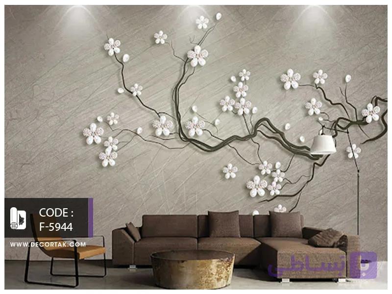 پوستر طبیعت طرح درخت و شکوفه های سفید کد F-5944