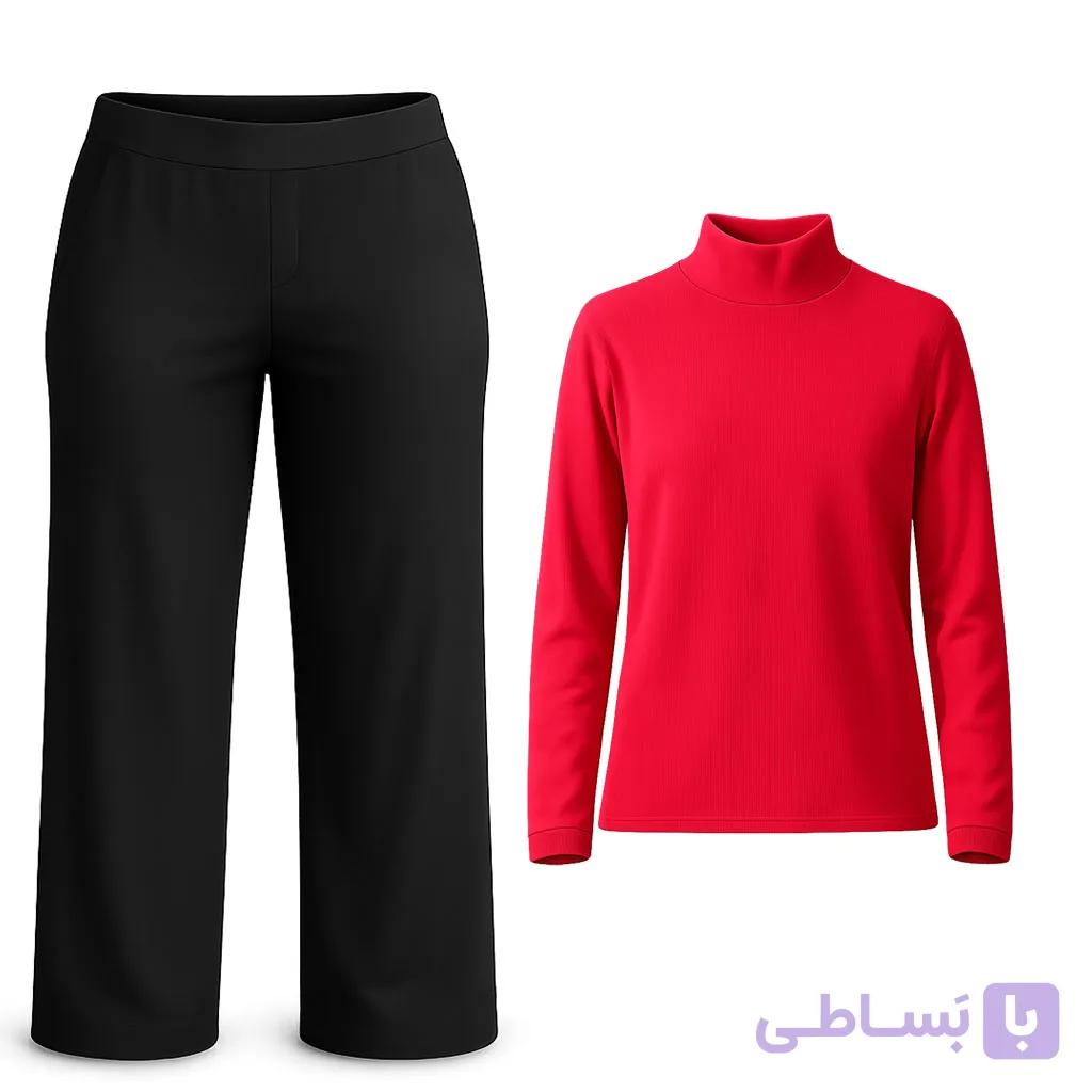 ست بلوز یقه‌اسکی فانریپ و شلوار نخ‌پنبه دلداده — تصویر 1