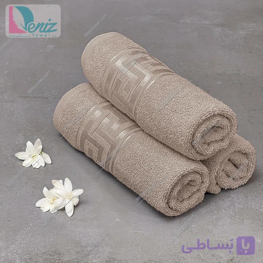 حوله دستی بسته سه عددی طرح ورساچه رنگ سدری