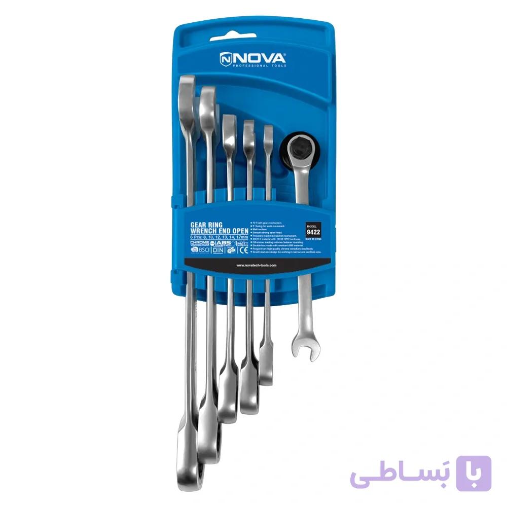 مجموعه 6 عددی آچار یک سر تخت یک سر جغجغه تاشو نووا مدل 9622