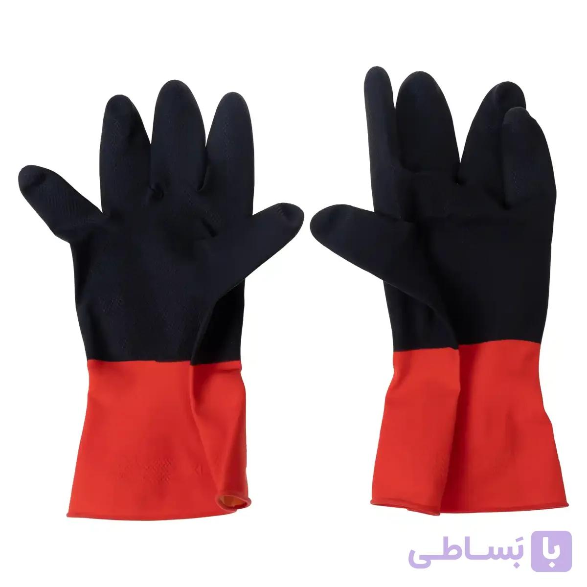 دستکش صنعتی دو لایه صنعت کار رنگ مشکی قرمز — تصویر 1