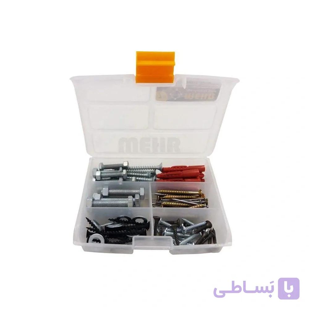 مجموعه 130 عددی پیچ و رولپلاک و میخ مهر مدل DDB-130 به همراه جعبه ابزار مهر مدل ORG-7 سایز 7 اینچ — تصویر 1