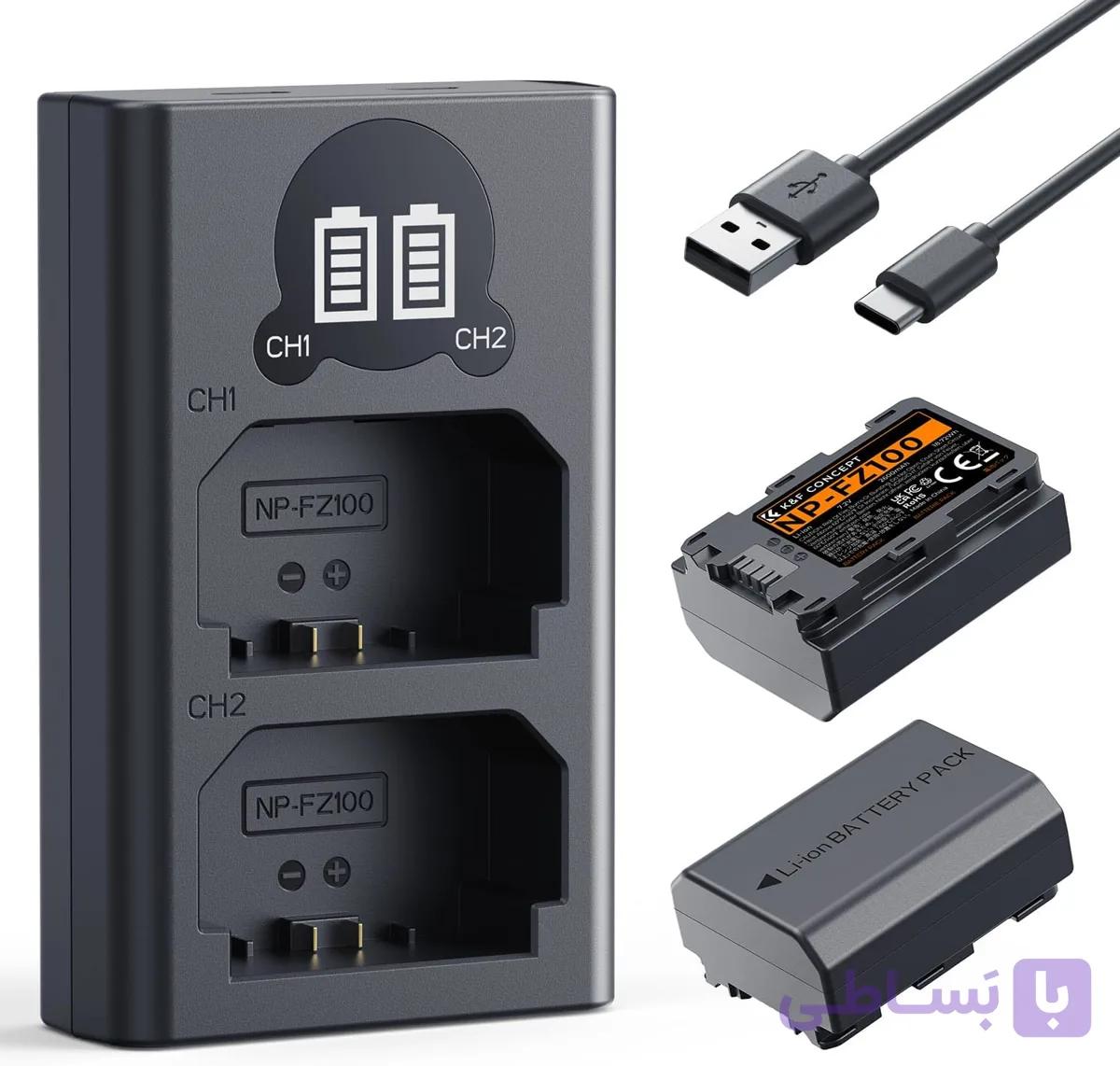 کیت باتری و شارژر K&amp;F CONCEPT NP-FZ100 ظرفیت 2600mAh مخصوص دوربین‌های سونی — تصویر 1
