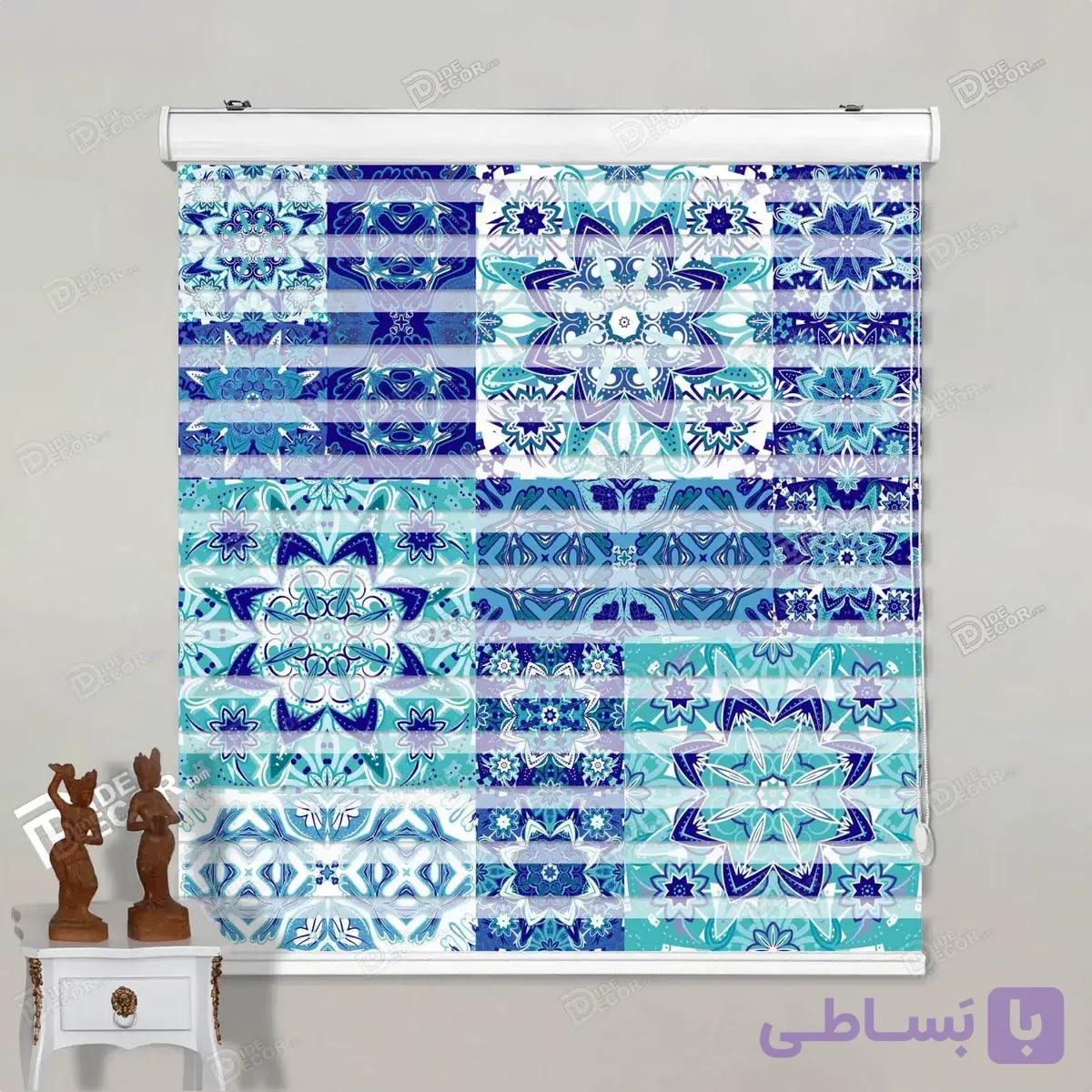 پرده زبرا تصویری طرح اسلیمی آبی کد pt019 — تصویر 1